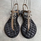 Chanel Thong Sandals Quilted Coco Mark Flat Shoes Black Beige Silver — view 6