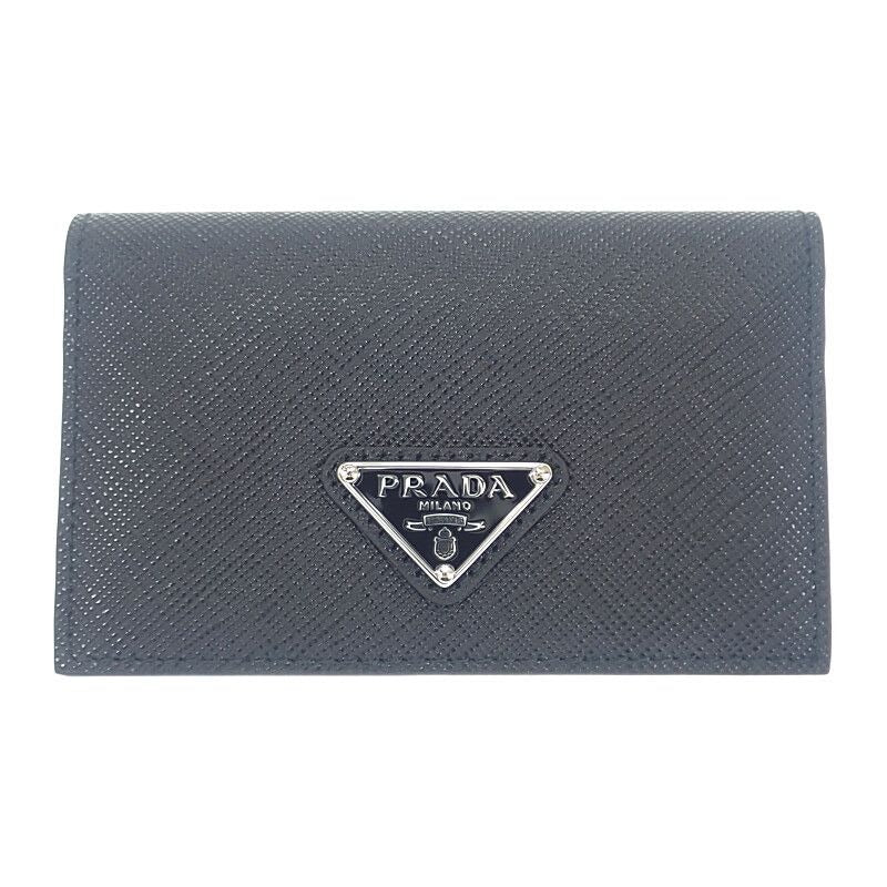 Prada Saffiano Triangle 1 Mc110 qhh f0632 Card Case Black Silver