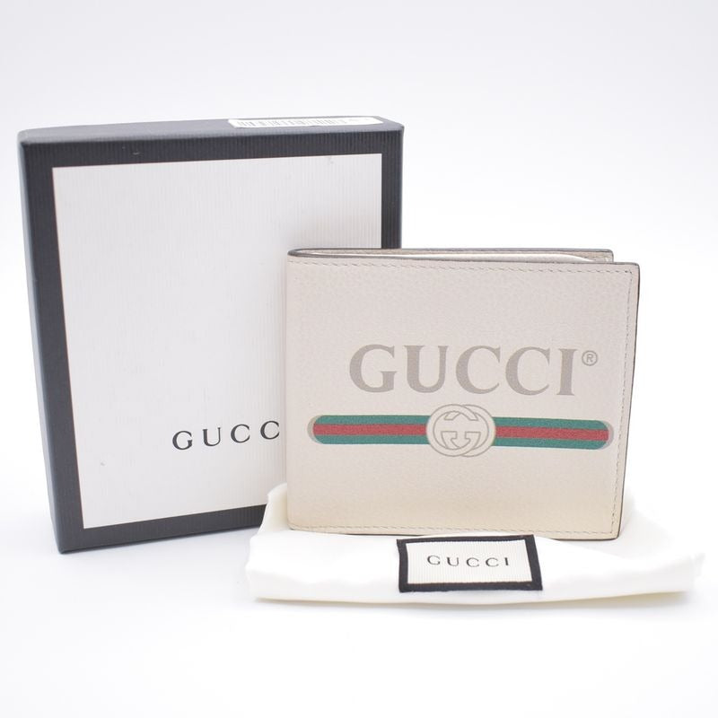 Gucci Wallet Logo Print Bifold Leather White 31 Bs007