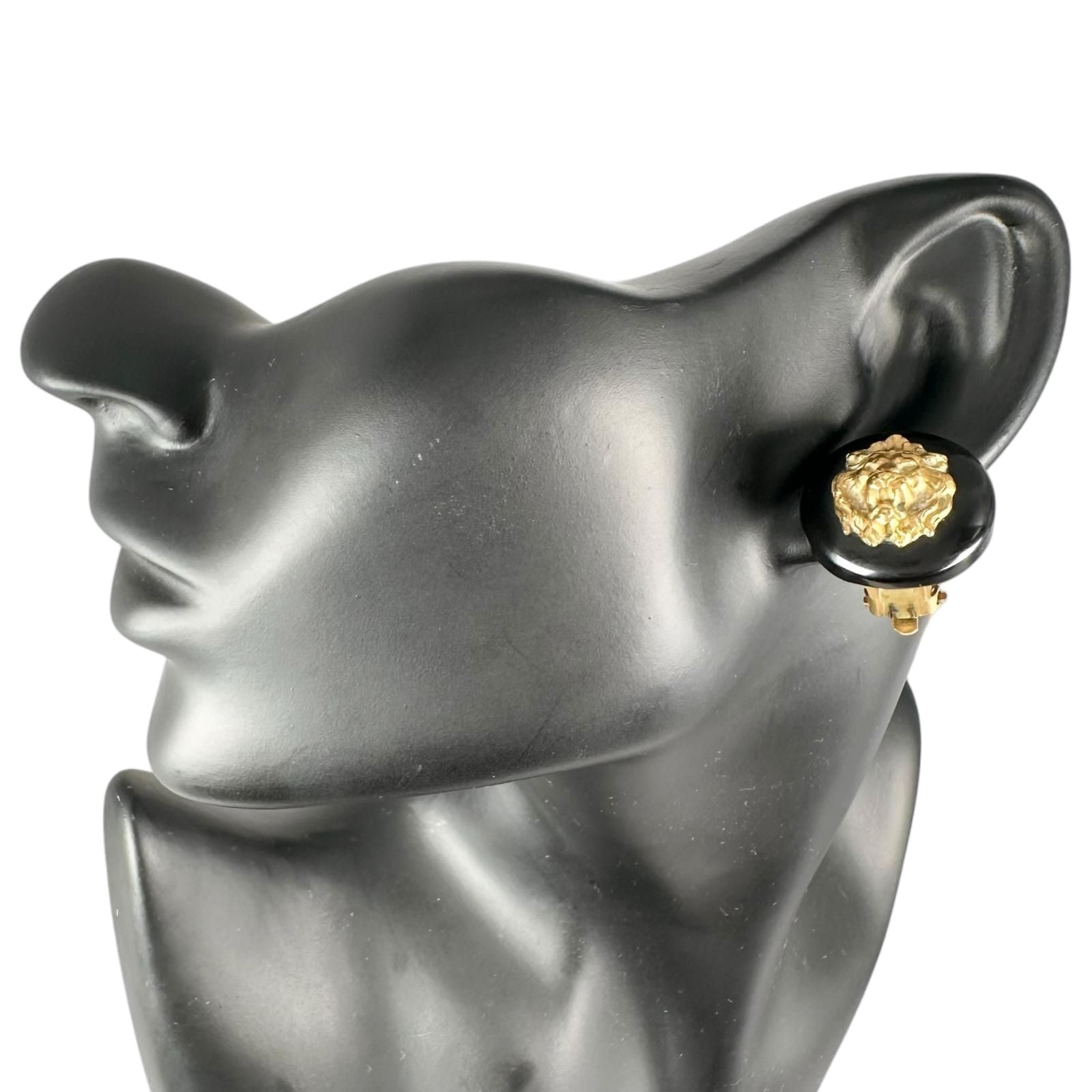 Chanel Lionhead Gold Plated Black Earrings — view 2