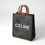Celine Charm Brown White Gold Triomphe Canvas Logo Micro Vertical Cabas