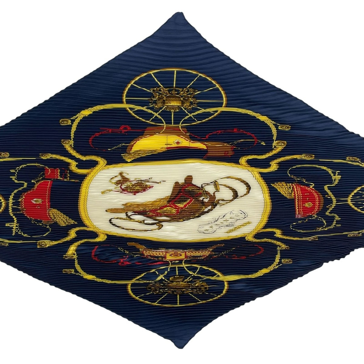 Hermes Scarf Pleated Silk Springs Spring Carriage Navy — view 4