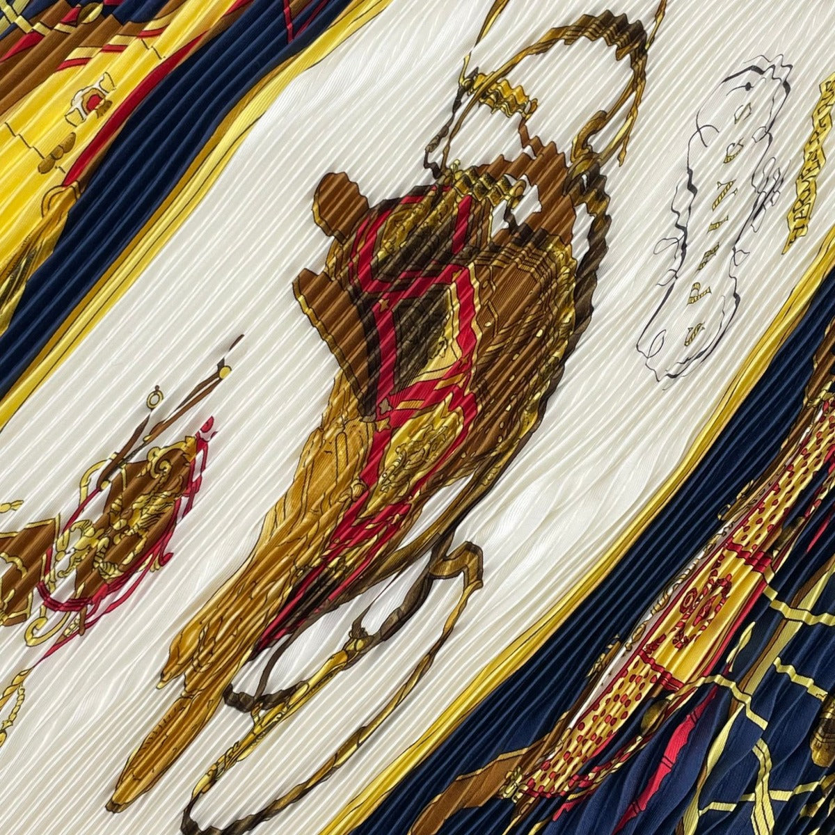 Hermes Scarf Pleated Silk Springs Spring Carriage Navy — view 6