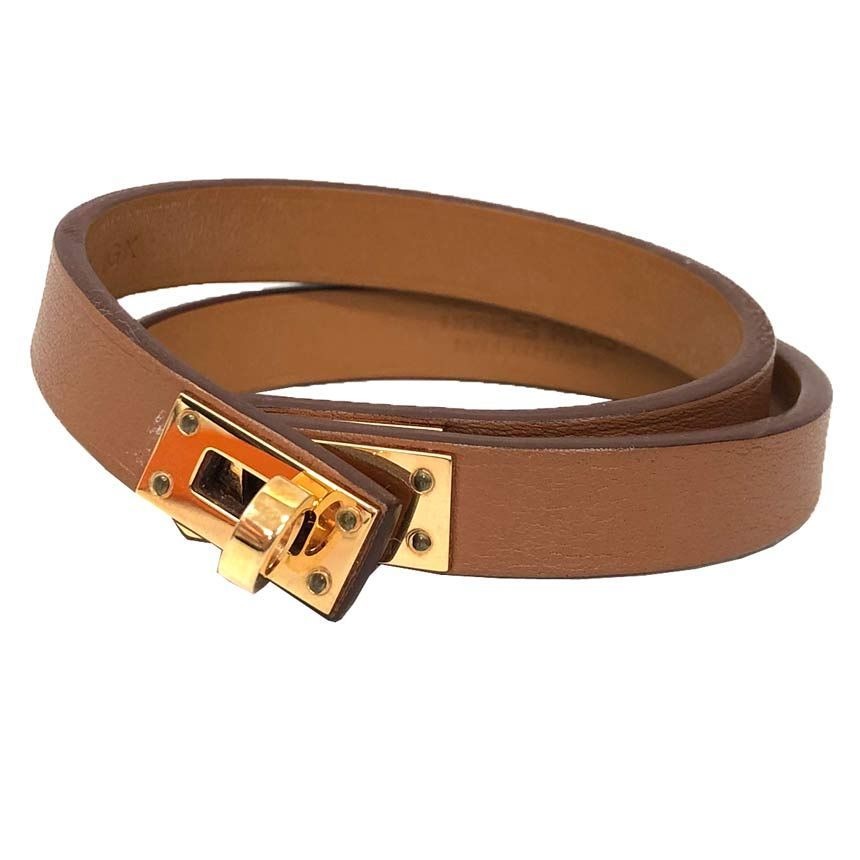 Hermes Leather Bracelet Mini Kelly Double Tour T2 Brown