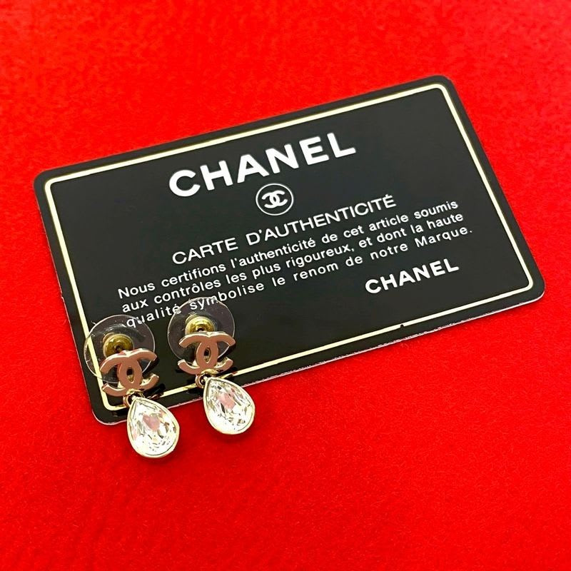 Chanel Coco Mark Motif GP Rhinestone Drop Earrings Accessories 22AC — view 2