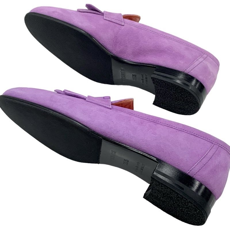 Hermes Royale Loafer Leather Shoes Suede Purple Moccasin Flat Hhardware — view 6