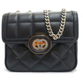Gucci Deco Mini Shoulder Bag Interlocking Leather Black Gold Silver