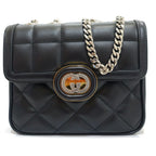 Gucci Deco Mini Shoulder Bag Interlocking Leather Black Gold Silver