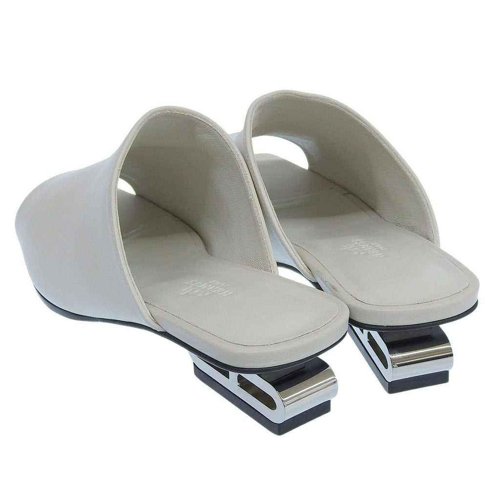 Hermes Idole Chaine D'ancre Motif Leather Sandals Mule Light Gray 36 — view 4