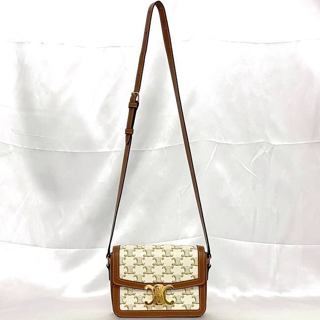 Celine Shoulder Bag White Brown Triomphe — view 3