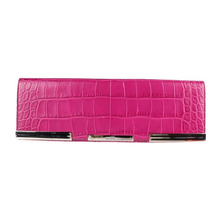 Gucci Clutch Bag Croc Shape Pressed Leather Purple Silver Hardware