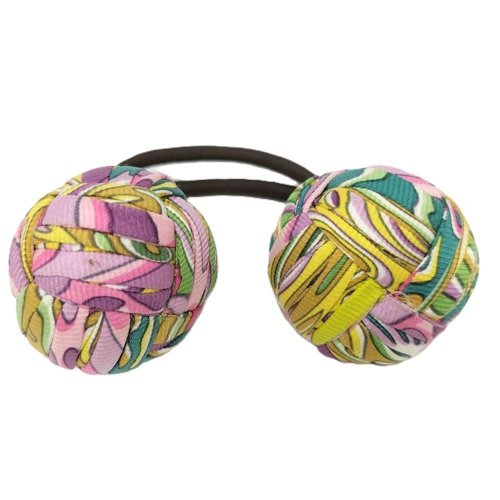 Hermes Hair Tie Scrunchie Pom Cloth Multicolor