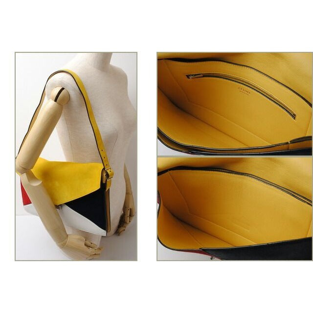 Celine Shoulder Bag Clutch 2-Way Yellow with Strap — view 8