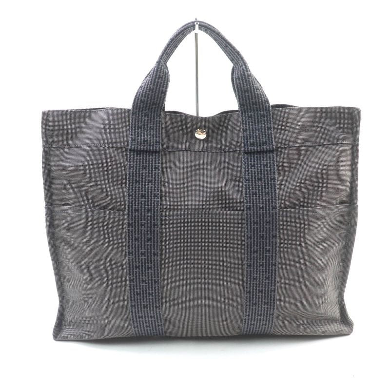 Hermes Her Line Herbag MM Silver Hardware Serie Button Canvas Tote Bag Gray