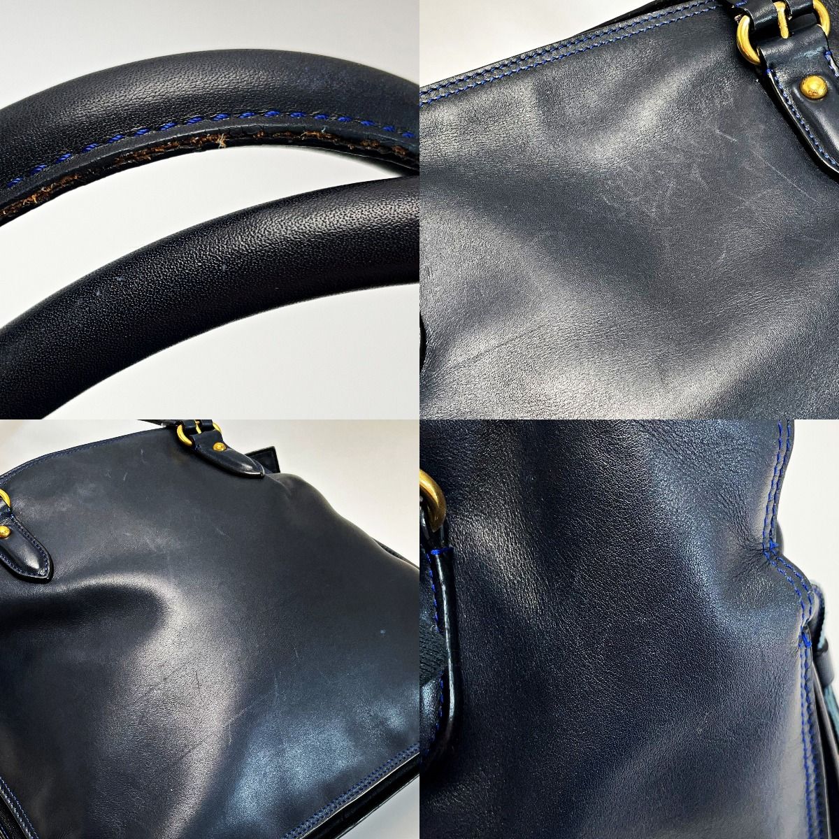 Loewe Anagram Flamenco 30 Navy Blue Stitch Tote Bag Gold Hardware — view 8