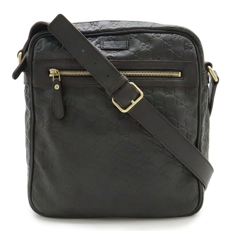 Gucci Guccissima Shoulder Bag Crossbody Leather Dark Brown Gold Hardware
