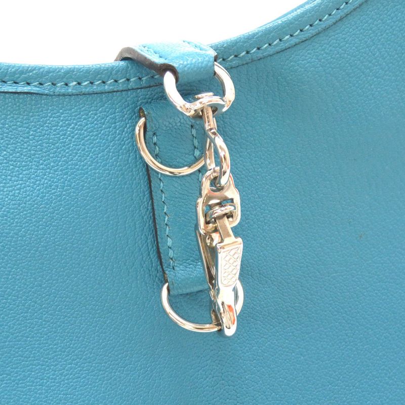 Hermes Trim 24 Chevre Turquoise Silver Hardware Shoulder Bag Blue — view 4