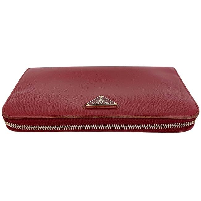 Prada Round Zipper Long Wallet Red 1 M0506 Saffiano — view 5