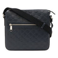 Gucci Guccissima Messenger Bag Shoulder Crossbody Leather Navy Silver Hardware