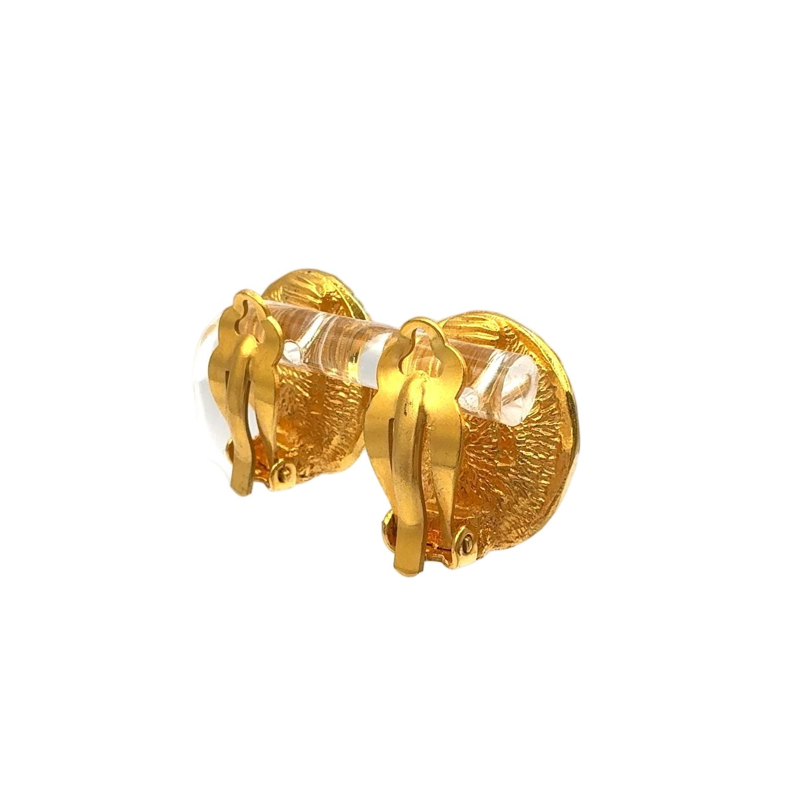 Chanel Round Logo Faux Pearl Gold White Earrings — view 2