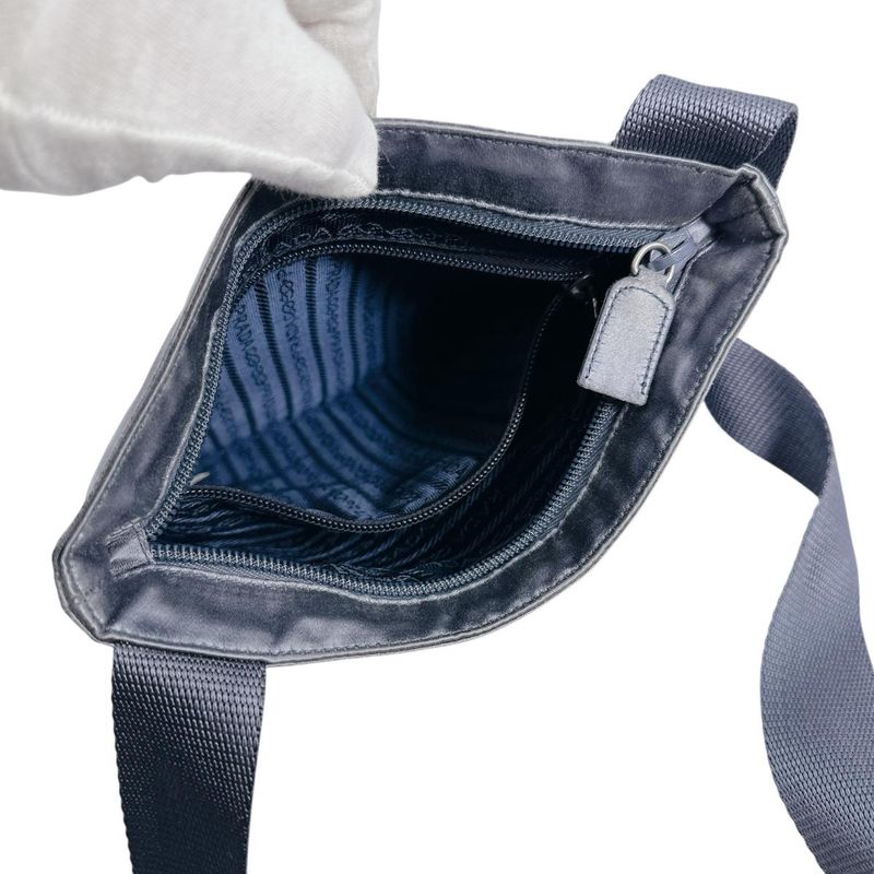 Prada Triangle Logo Pochette Silk Satin Shoulder Bag Light Gray — view 7