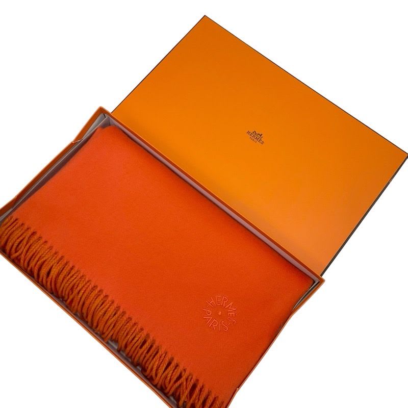Hermes Double Face Scarf Cashmere Orange Logo Shawl — view 6