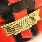 Celine Shoulder Bag Ribbon Hardware Red Black Bicolor Leather — view 8