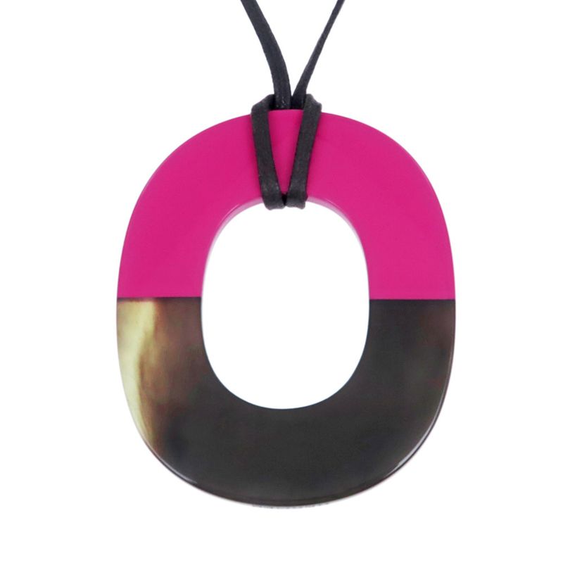 Hermes Necklace Ismu GM Lacquer-buffalo-horn Pink Brown Pendant — view 3