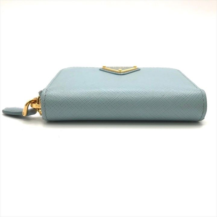 Prada Saffiano Leather Chain Shoulder Card Case Wallet Blue — view 3