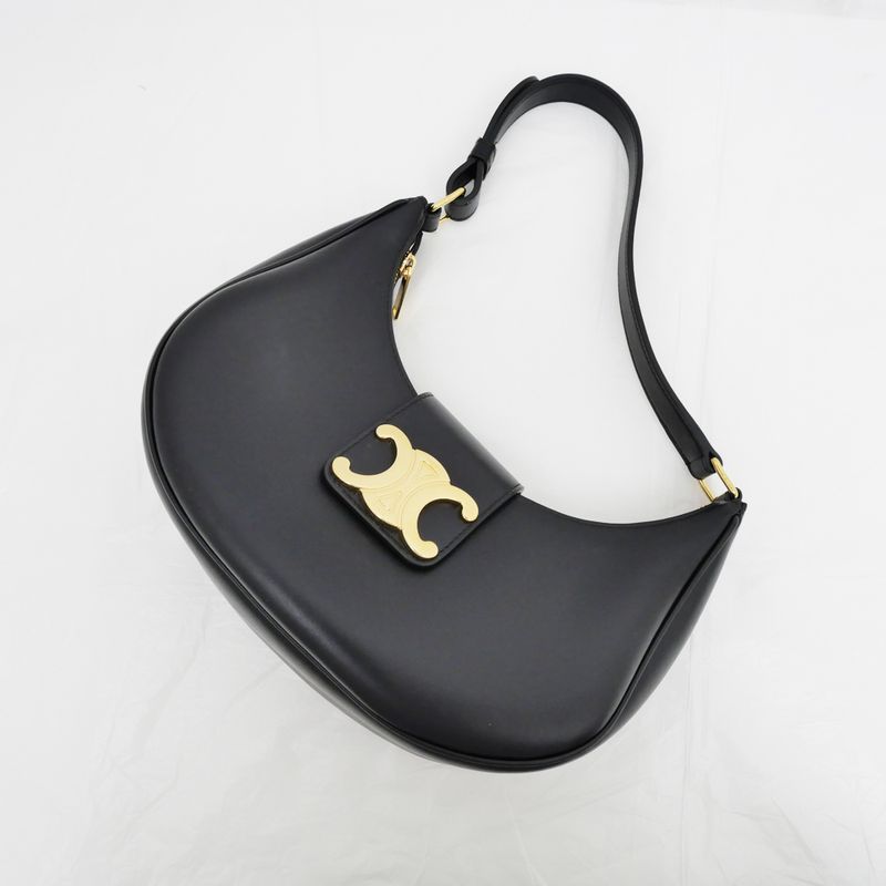 Celine Ava Medium Triomphe Shoulder Bag Black Gold Hardware — view 9