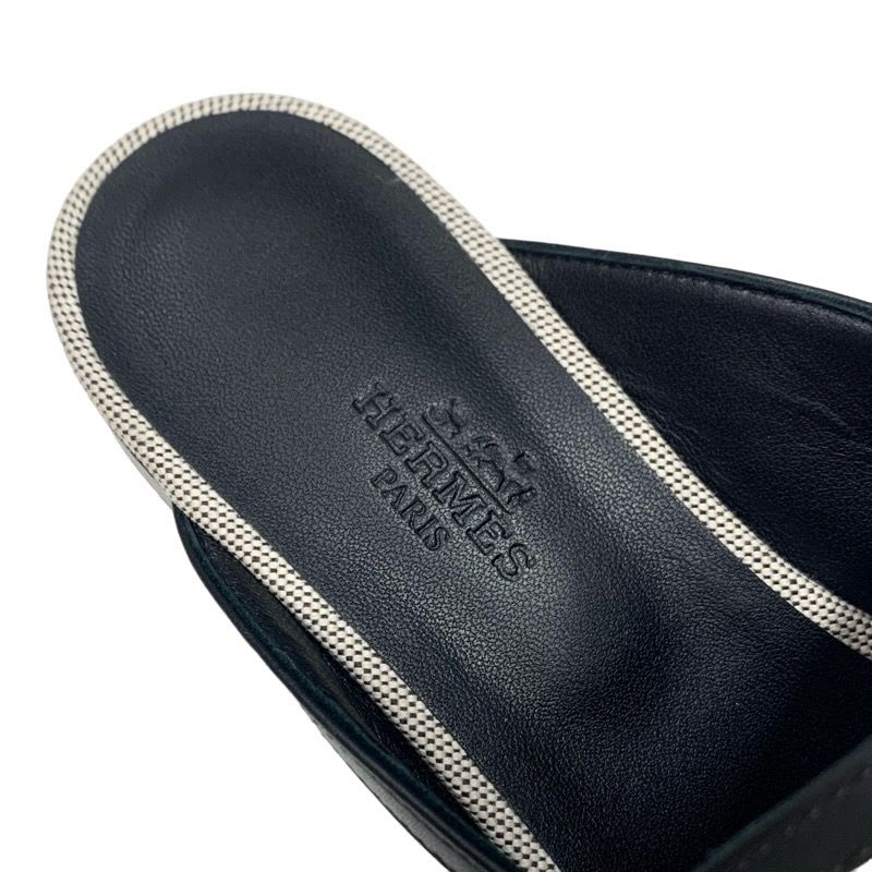 Hermes Groupie Flat Shoes Canvas Leather Black Mule Slipper Sandals — view 6