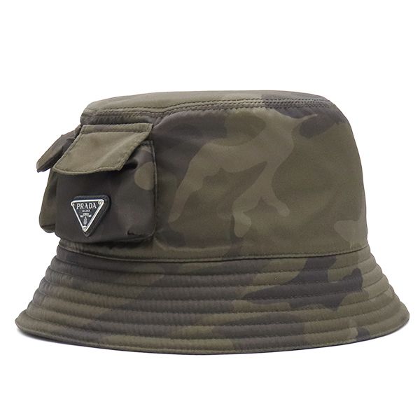 Prada Hat Re-Nylon Pocket Bucket Nylon Camouflage L Triangle — view 2