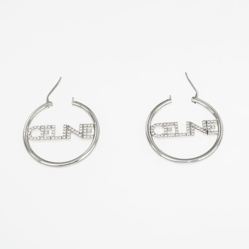 Celine Earrings Hoop Crystal Silver Color Pair Accessories — view 8