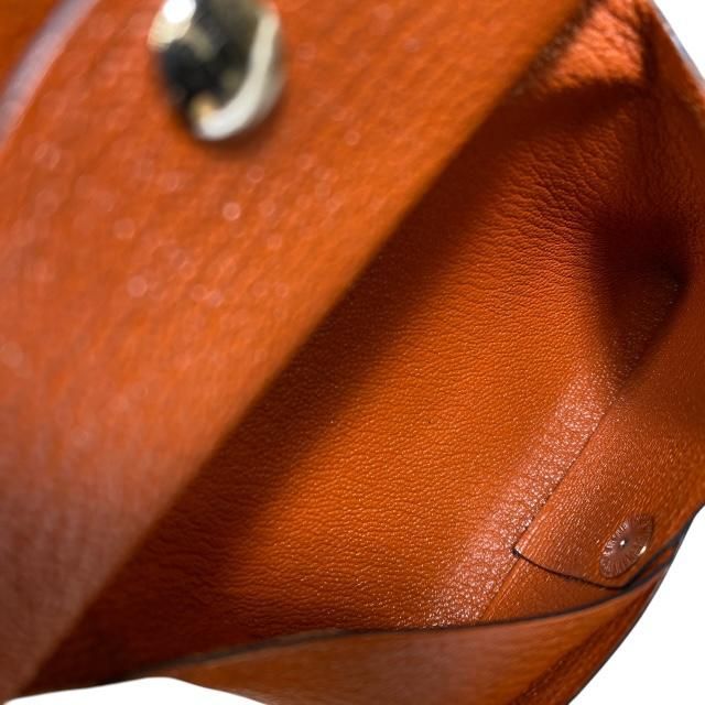 Hermes Calviduo Card Case Coin Pass Purse Foldable Chevre Orange — view 9