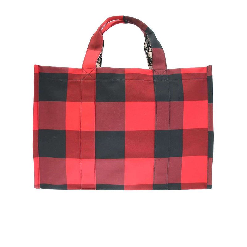 Christian Dior 19 AW Double L Canvas Check Tote Bag Red — view 2