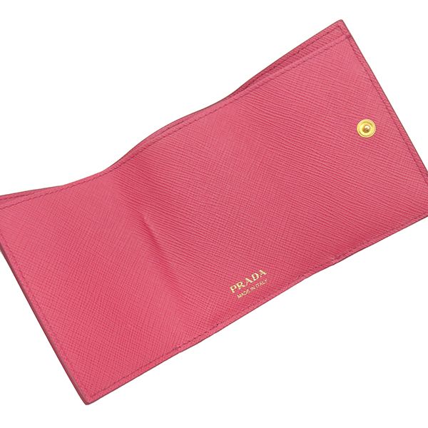 Prada Trifold Wallet Metal Logo Leather Pink Gold Hardware Compact — view 6