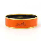 Hermes Bangle Emile GM Metal Cloisonne Orange Carved Gold Hardware Bracelet — view 3