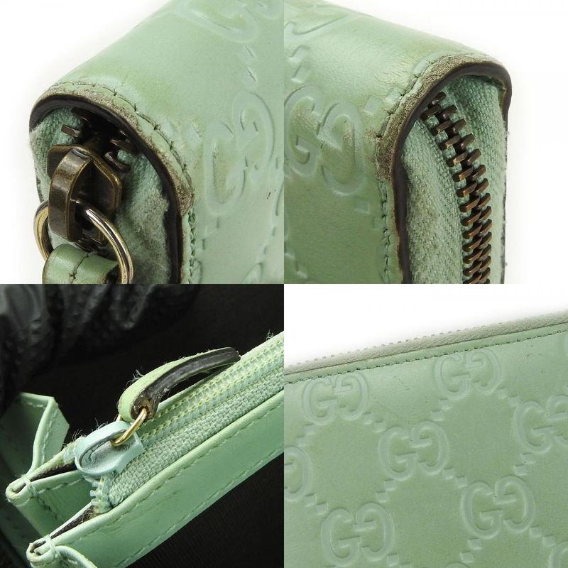 Gucci Long Wallet Round Zipper Sima Leather Mint Green Color Linea Cat — view 6