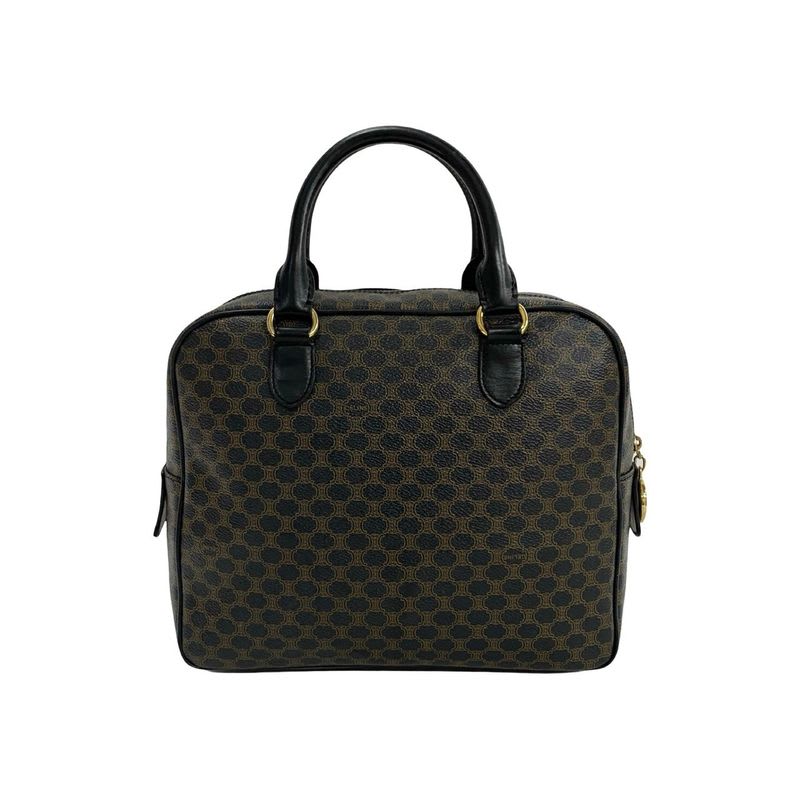 Celine Vintage Macadam Blason Triomphe Pattern Leather Handbag Mini Boston Bag