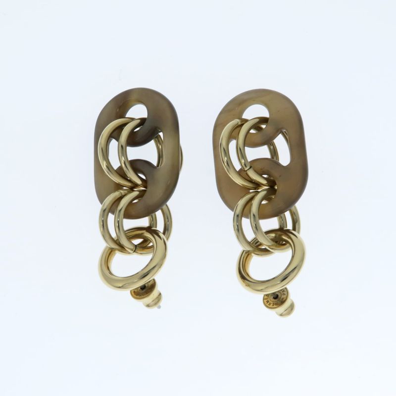 Hermes Yulidice PM Earrings Buffalo Horn Pair Brown Gold Hardware — view 5