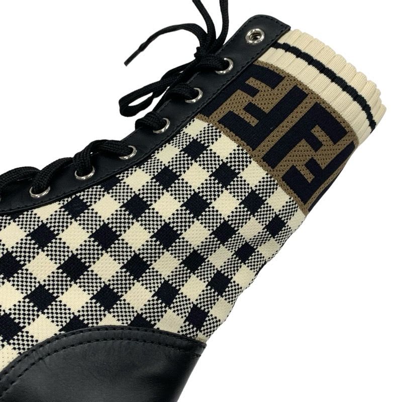 Fendi Rococo Boots Short Shoes Leather Fabric Black Ivory Brown Zucca — view 9