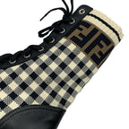 Fendi Rococo Boots Short Shoes Leather Fabric Black Ivory Brown Zucca — view 9