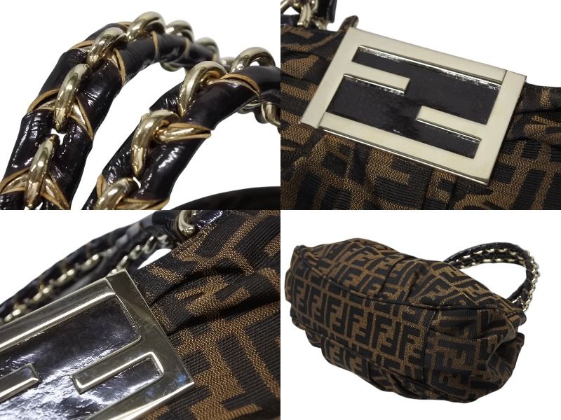 Fendi Handbag Zucca Pattern Canvas Leather Brown Black Gold — view 5