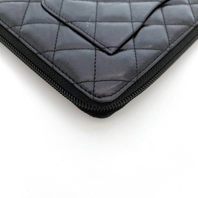 Chanel Round Zipper Long Wallet Black Cambon — view 5