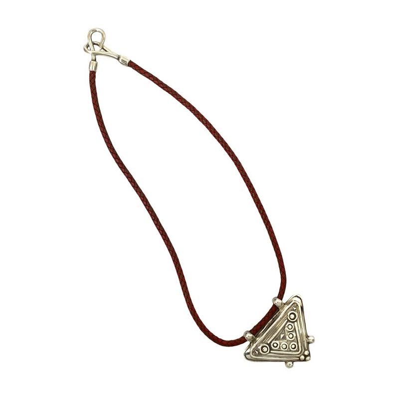 Hermes Touareg Necklace Leather Silver 925 Pendant Choker Red — view 5