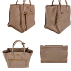 Prada 2-Way Tote Shoulder Bag Vittero Dino Leather Triangle Logo Pink Beige — view 4