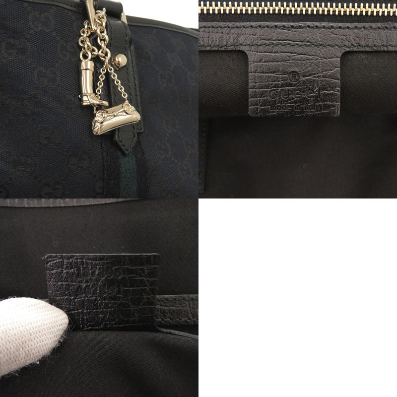 Gucci Sherry Line GG Canvas Black Tote Bag Green 0090 — view 9