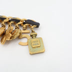 Chanel Vintage Quilted Coco Mark 8 Charm Chain Brooch Gold Black Plated — view 4