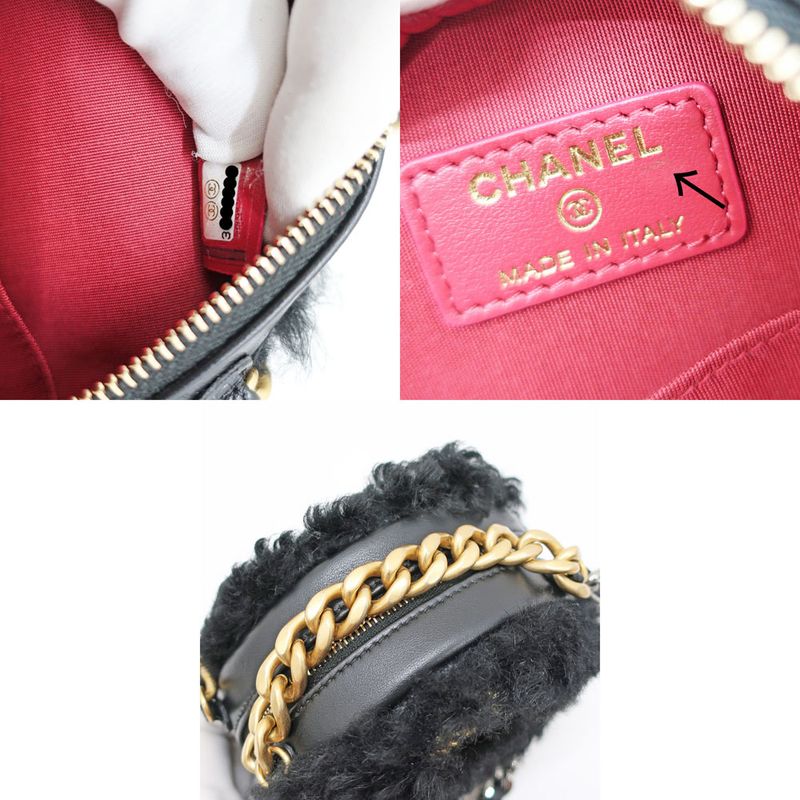 Chanel Round Shearling Shoulder Bag 19 Black Ap0945 Gold Chain — view 9