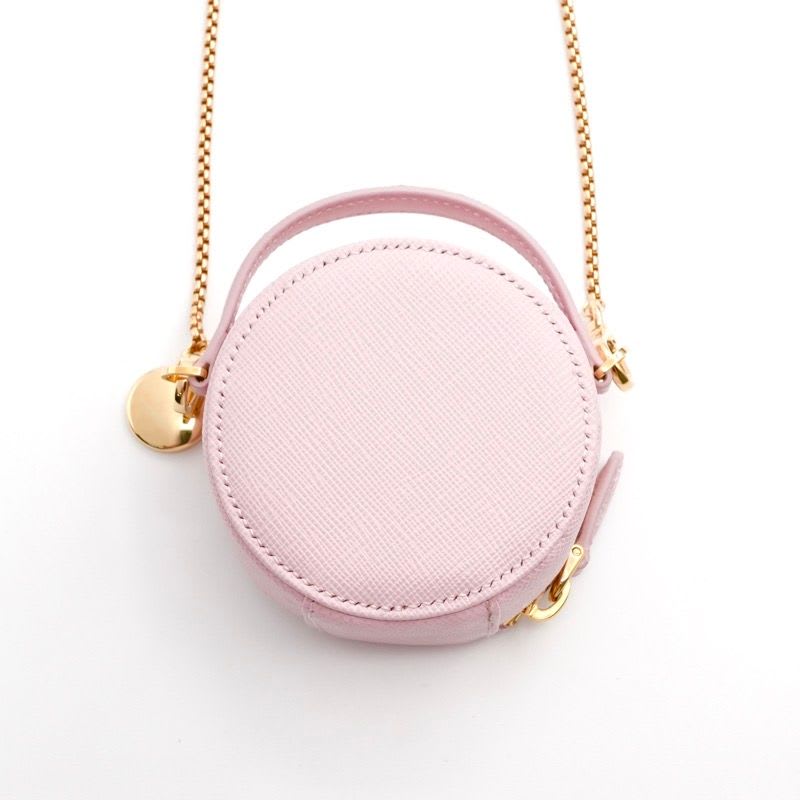 Prada Pouch Pink Gold Triangle Logo Saffiano Leather Mini Charm — view 5